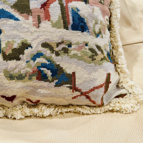 D1-Vintage Needlepoint Holiday Pillow with Fringe - Picture 4 of 9